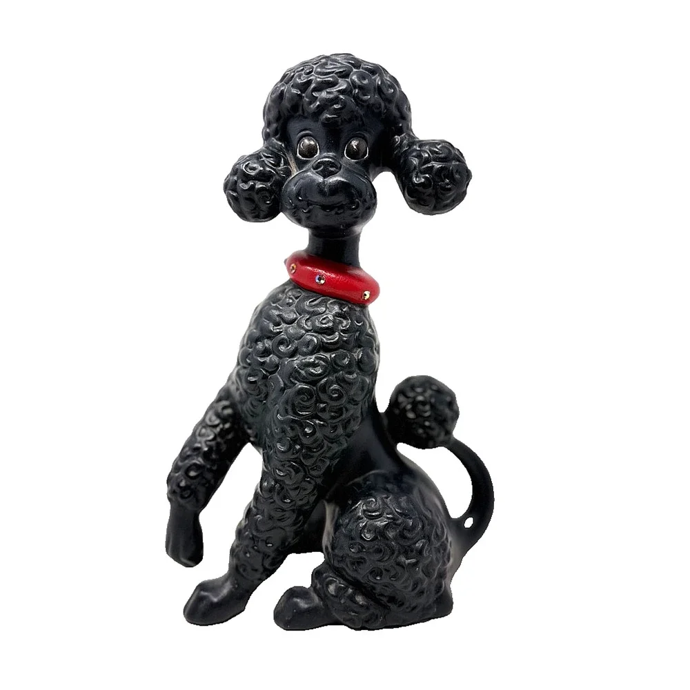 Tootsie CG 1970 Black Poodle Figurine Red Jeweled Collar Vintage MCM